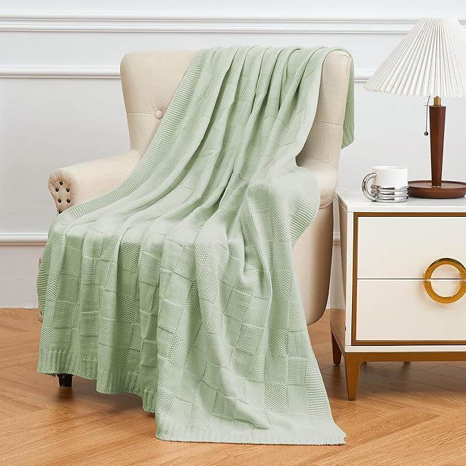Aganear Throw Blanket for Couch - Warm Chunky Knit Blanket for Bed Checkered Throw Blanket for Women, Cozy Blanket Knitted Throw Blanket for All Season Use Ideal Gift Choice (50"x60", Sage Green)