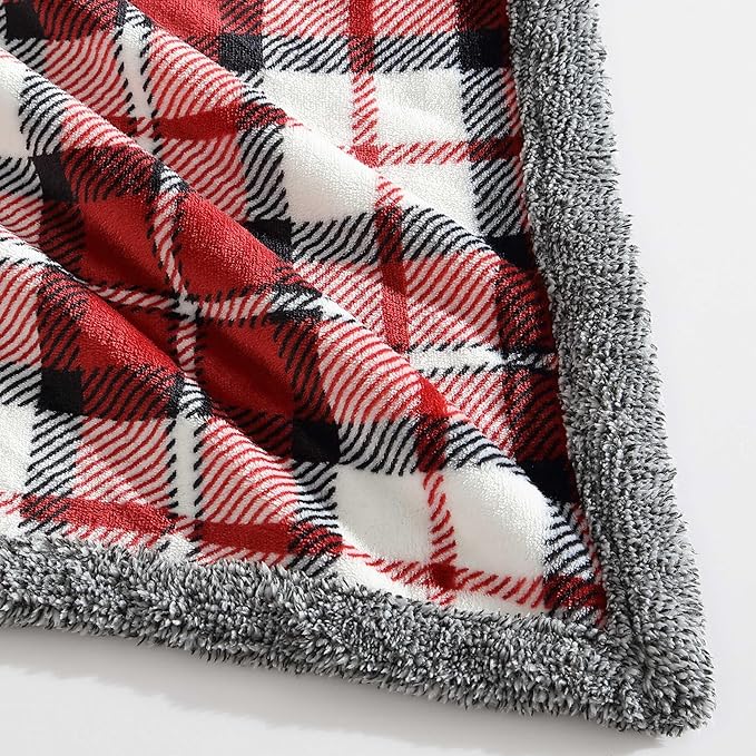 Eddie Bauer - Throw Blanket, Reversible Sherpa Plush Bedding, Plaid Home Decor, Oeko-Tex Certified (Parkwood Plaid Red, Throw)