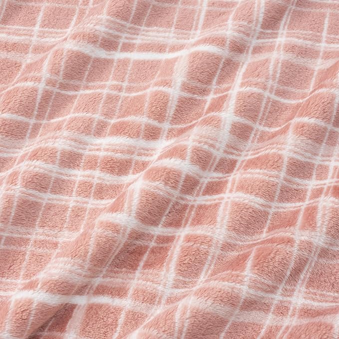 Berkshire Blanket-Classic Heavyweight Soft Printed VelvetLoft® Plush Throw Blanket, Cozy and Fuzzy, Watercolor Plaid Blush, 50in x 70in