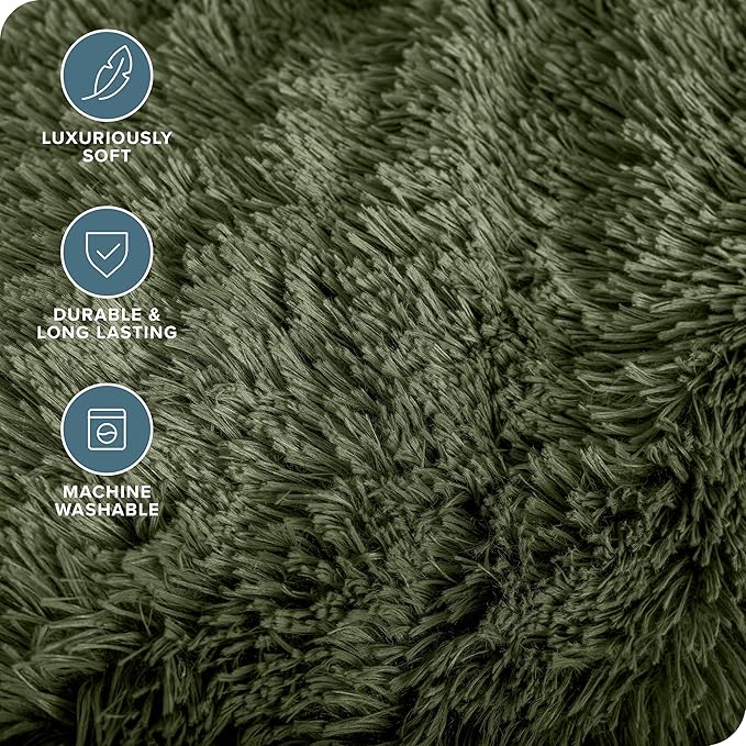 Bare Home Shaggy Faux Fur Sherpa Blanket - Super Soft, Fuzzy, Fluffy - Reversible Cozy Warm Blanket for Couch, Sofa, Chair, Bed - Luxury Home Decor (Throw/Travel, Cypress)