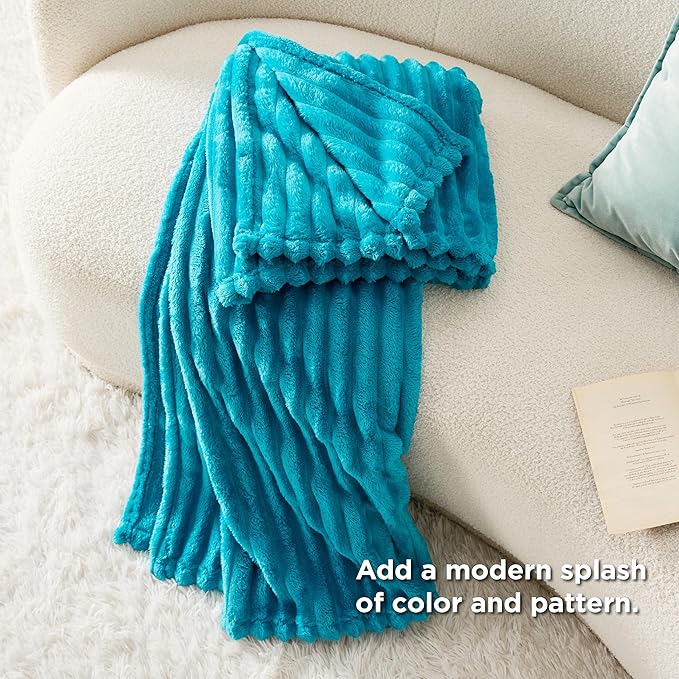 Bedsure Teal Fleece Blanket for Couch - Super Soft Cozy Twin Blankets for Women, Cute Small Throws for Girls, 60x80 Inches