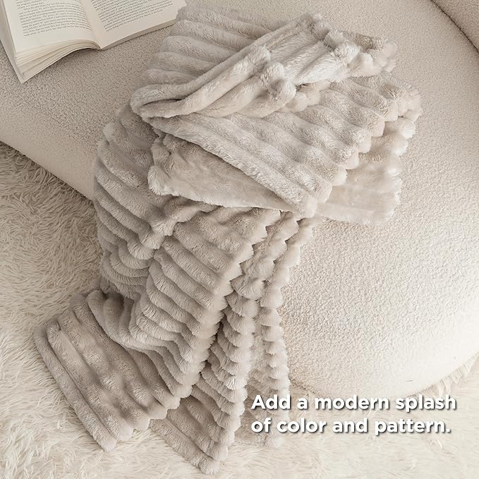 Bedsure Beige Throw Blanket for Couch - GentleSoft Cozy Soft Blankets for Women, Cute Small Fleece Throws for Girls, Linen, 50x60 Inches