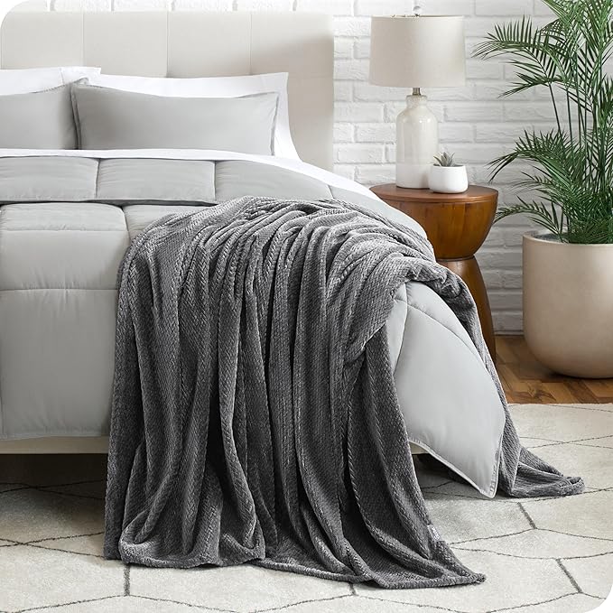 Bare Home Textured Fleece Microplush Blanket - King - Lightweight Throw for Bed, Sofa, Couch, Movie Night, Camping, and Travel - Ultra Soft Warm Blanket (King, Chevron Grey)