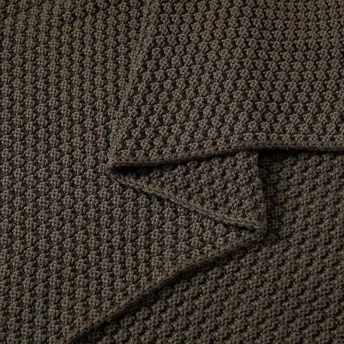Longhui bedding Dark Brown Knitted Throw Blanket for Couch, Soft, Cozy Machine Washable 100% Cotton Sofa Knit Blankets, Heavy 4.0lb Weight, 60 x 80 Inches, Dark Brown Color.