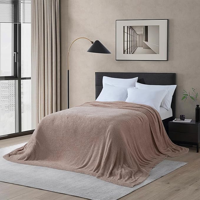 Oversized King Knit Blanket for Couch - Super Soft Extra Large Throw Blankets for Bed, Fluffy Fuzzy Plush Lightweight Cozy Blanket,Mocha Brown,120" x 120"