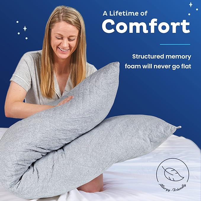 Snuggle-Pedic Body Pillow for Side Sleepers for Adults - Full Body Maternity Pillow Support Legs, Belly & HIPS - Shredded Memory Foam & Cooling Pregnancy Pillow Cover 20x54 Gray