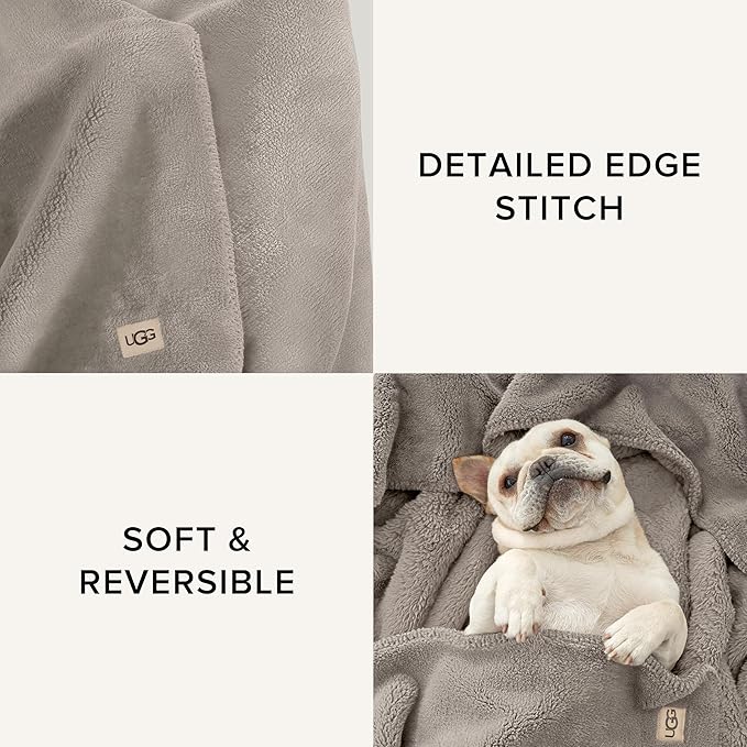 UGG Whitecap Plush Throw Blanket Fleece Lightweight Soft Cozy Throw for Couch Luxury Home Decor for Living Room Machine Washable Hypoallergenic Flannel Blankets, 50-inch x 70-inch, Light Grey Seal