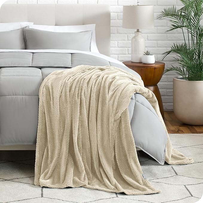 Bare Home Textured Fleece Blanket - Full/Queen - Ultra-Soft Lightweight for Bed, Sofa, and Couch - Luxury Microplush - Cozy Warm Blanket (Full/Queen, Chevron Oyster)