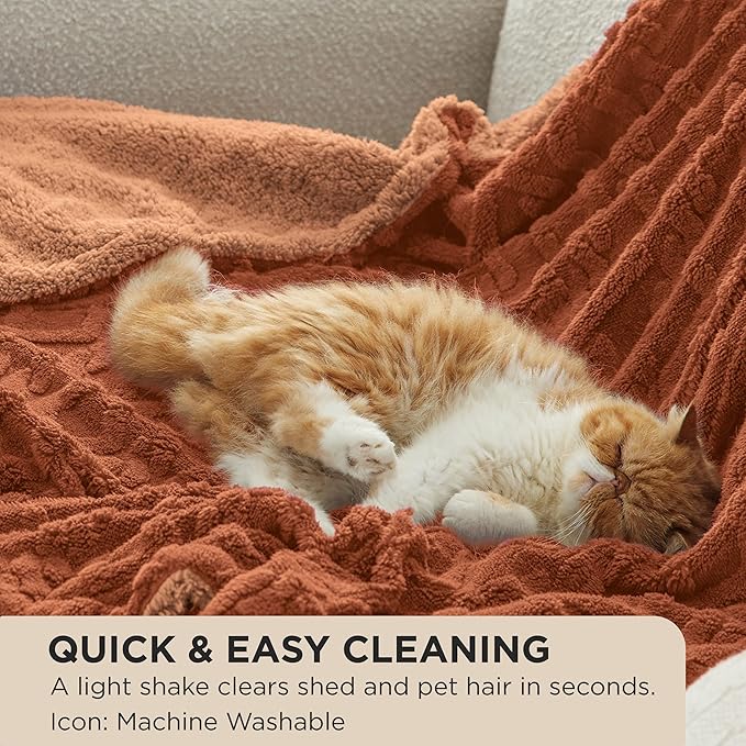 Bedsure Sherpa Fleece Blanket Twin Size for Bed - Fuzzy Soft Cozy Cable Throw for Couch, Thick Warm Blankets for Winter, Orange, 60x80 Inches