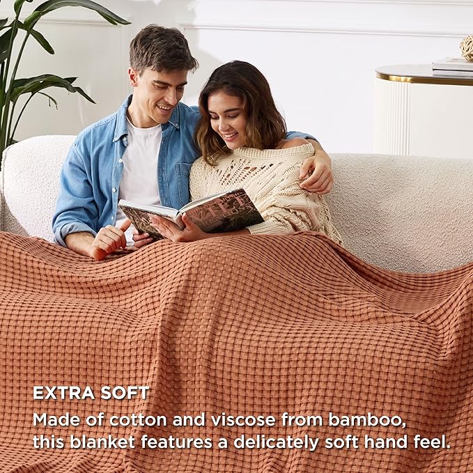Bedsure Cooling Cotton Waffle Oversized King Blanket - Lightweight Breathable Rayon Derived from Bamboo for Hot Sleepers, Luxury Throws for Bed and Sofa, 120x96 Inches