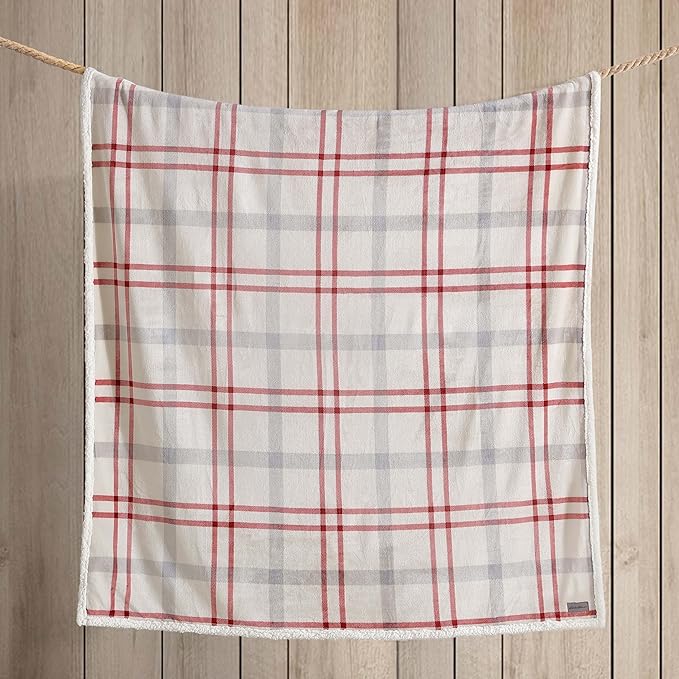 Eddie Bauer - Throw Blanket, Reversible Sherpa Fleece Bedding, Home Decor for All Seasons (New Castle Red, Throw)