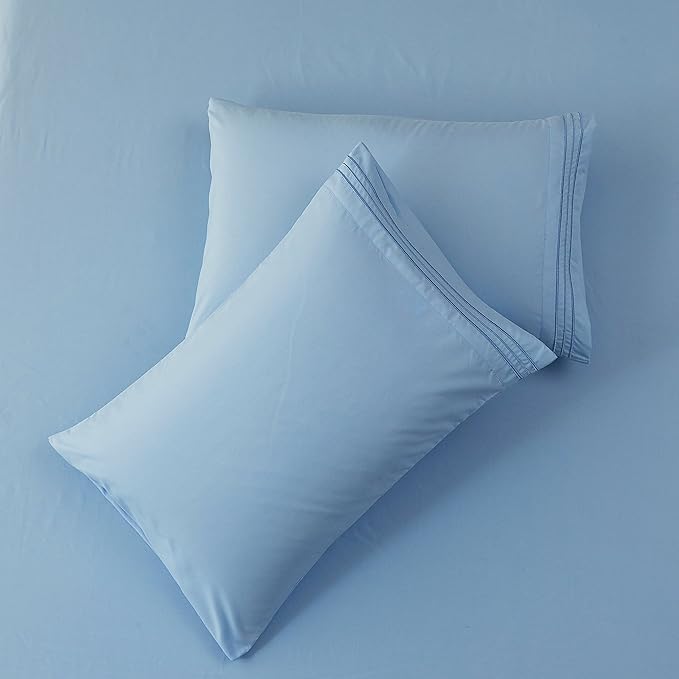 SONORO KATE Bed Sheet Set Super Soft Microfiber 1800 Thread Count Luxury Egyptian Sheets 18-Inch Deep Pocket Wrinkle and Hypoallergenic-4 Piece(Full Lake Blue)