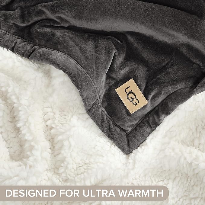 UGG Bliss Throw Blanket Plush Soft Fleece Fluffy Blankets for Bed or Couch Oversized Warm Reversible Machine Washable Medium Weight Home Decor Giftable Throw, 50-inch x 70-inch, Charcoal Grey
