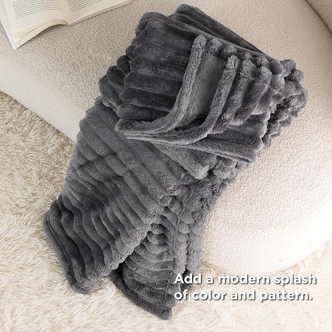 Bedsure Grey Fleece Blanket for Couch - GentleSoft Cozy Soft Blankets for Women, Cute Small Throws for Girls, 50x70 Inches