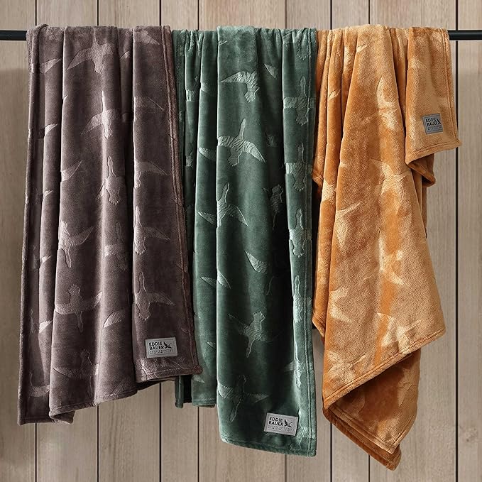 Eddie Bauer - Throw Blanket, Embossed Ultra Soft Plush Bedding, Home Decor for All Seasons, Oeko-Tex Certified (Geese Brown, 50" x 70")