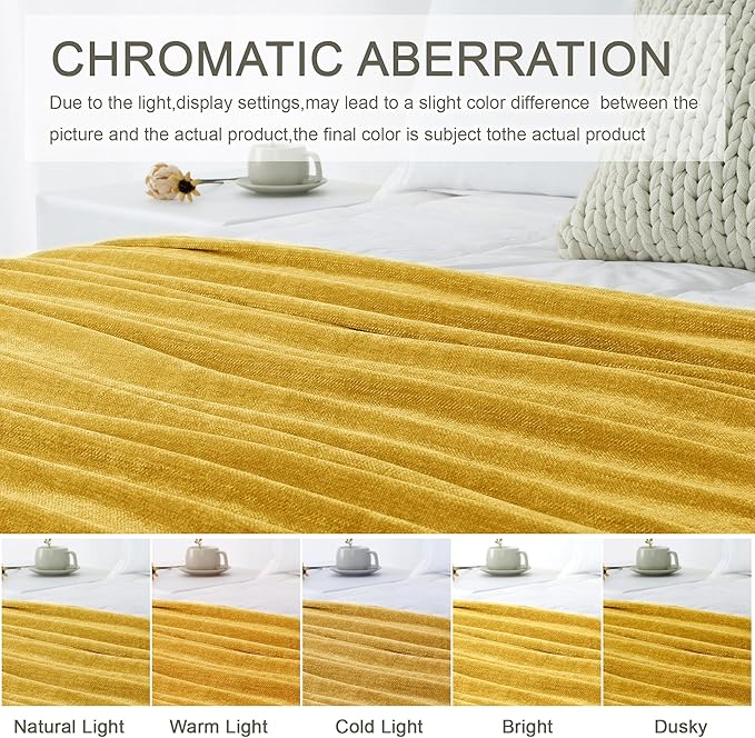 Chenille Throw Blanket for Couch 50"X 60", Soft Cozy Throws with Fringe Tassel for Bed Sofa Chair, Lightweight Knitted Decorative Farmhouse Boho Blankets for Gift, Yellow