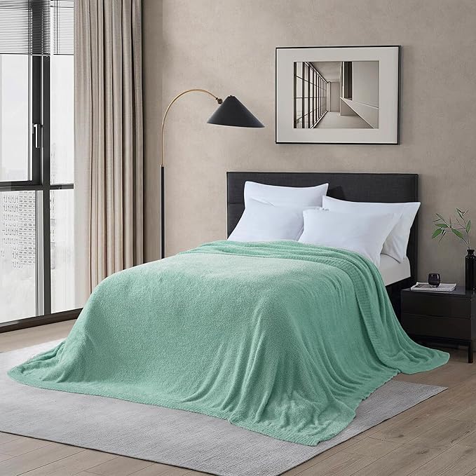 Oversized King Knit Blanket for Couch - Super Soft Extra Large Throw Blankets for Bed, Fluffy Fuzzy Plush Lightweight Cozy Blanket,Sage Green,120" x 120"