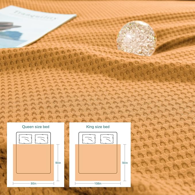 AmyHomie Cooling Blanket King Size, 100% Rayon Derived from Bamboo Waffle Blanket, Cool Summer Blanket for Hot Sleepers Soft Comfy Lightweight Blankets for All Seasons (Orange Yellow, 108×90in)