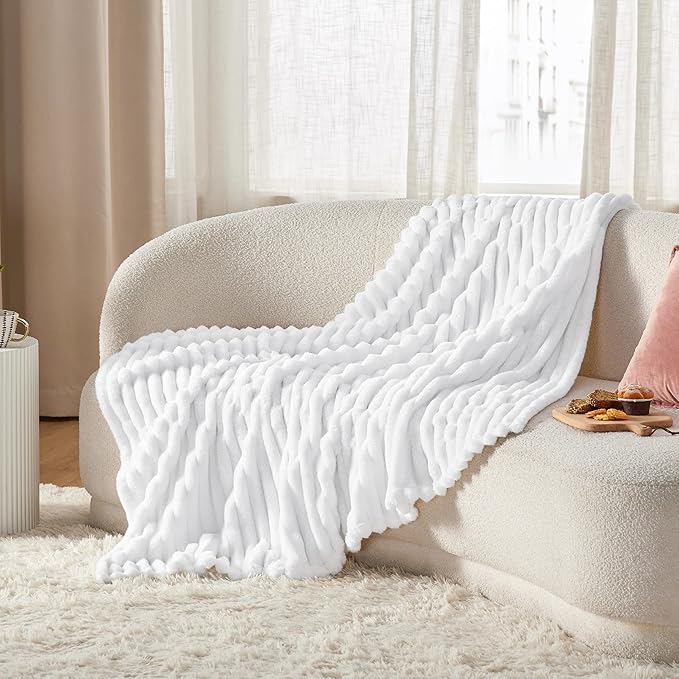Bedsure White Fleece Blanket for Couch - GentleSoft Cozy Soft Blankets for Women, Cute Small Throws for Girls, 50x70 Inches