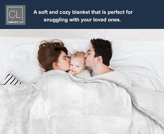 Comfort Lab Reversible Flannel Sherpa Blanket - Elegant Fluffy Bed Blankets for Bedroom and Home Decor - Anti Pilling Non Shedding Cozy & Warm Fleece Cover - King/California King (108" x 90") - White