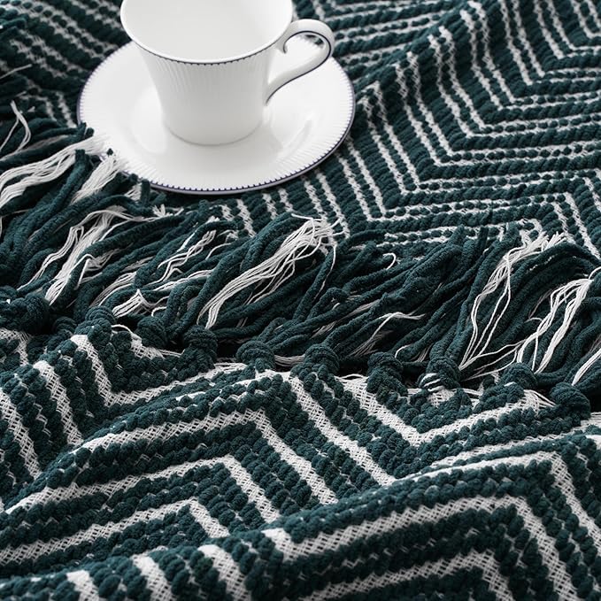 BATTILO HOME Dark Green Throw Blanket for Couch, Decorative Knit Green Blanket for Bed, Super Soft Warm Christmas Green Throws for Fall Winter Home Decor, 50"x60"