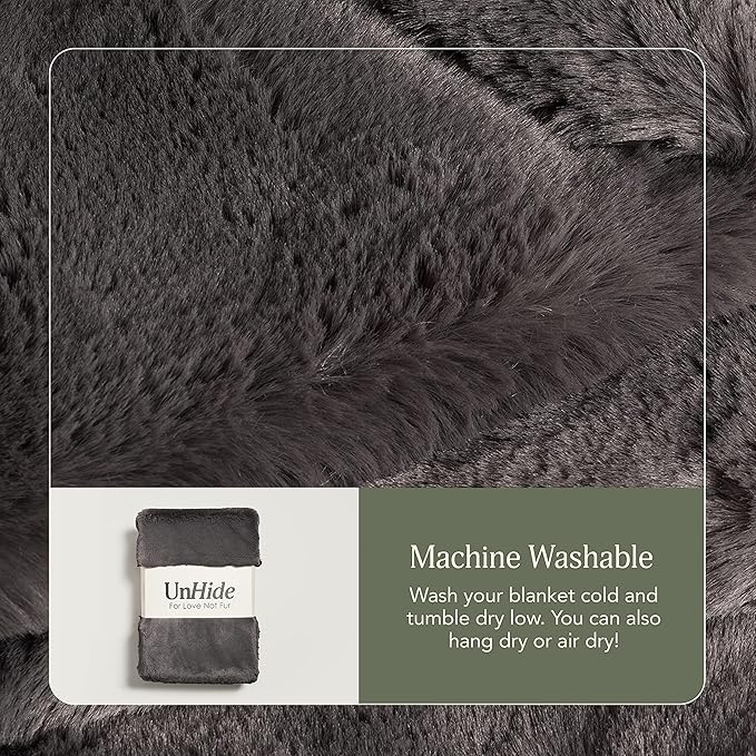 UnHide Marshmallow - Faux Fur Blanket - Heavy Weight, Extra Soft Blanket - Made from Recycled Materials - Machine Washable - Medium (60" x 80") - Charcoal Charlie