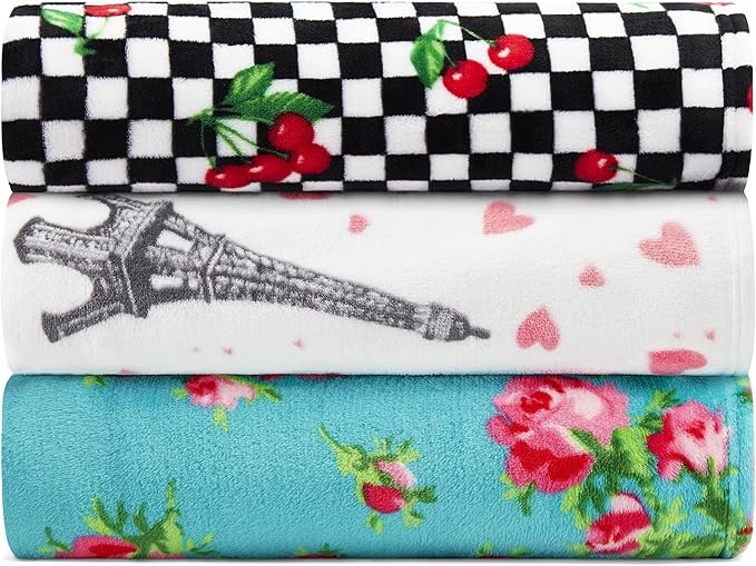 Betsey Johnson - Throw, Ultra-Soft Plush Blanket, Use for Couch, Bed, or Lounges, Dorm Essentials (Paris Love Pink, 50" x 70")