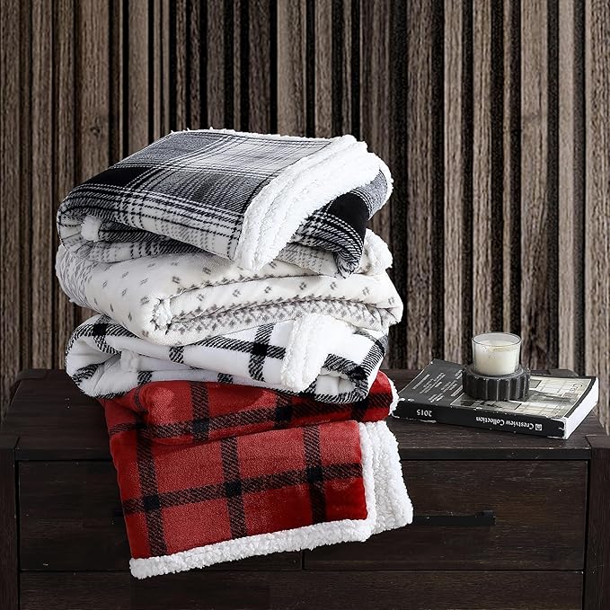 Eddie Bauer - Throw Blanket, Super Soft Reversible Sherpa Fleece Bedding, Ideal Christmas & White Elephant Gifts, Cozy Plaid Throw Blankets for Couch (Bunkhouse Plaid Red, Throw)