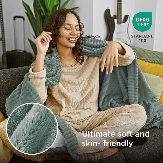 Bedsure Twin Blanket for Couch - GentleSoft Cozy Soft Blankets for Women, Cute Small Fleece Throws for Girls, Sage Green, 60x80 Inches