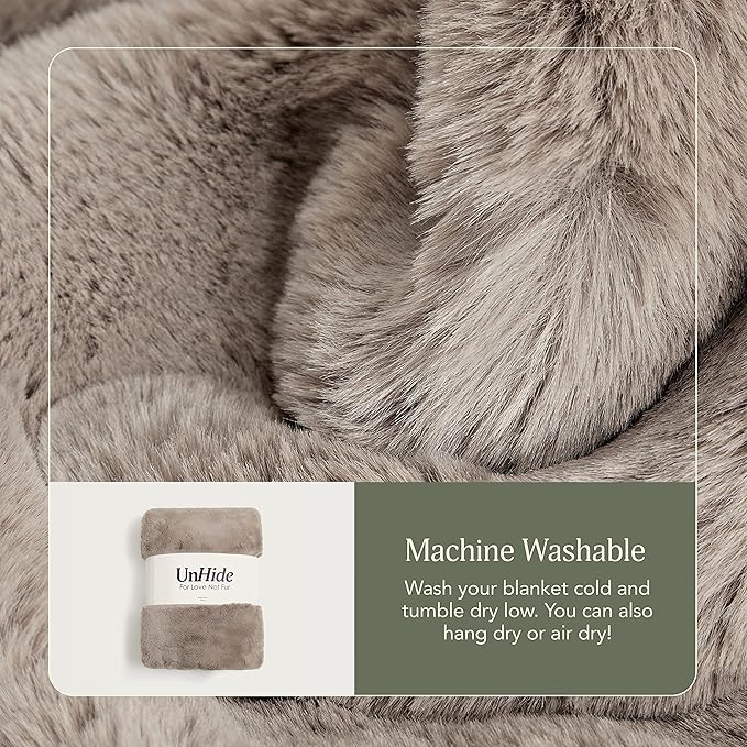 UnHide Marshmallow - Faux Fur Blanket - Heavy Weight, Extra Soft Blanket - Made from Recycled Materials - Machine Washable - Medium (60" x 80") - Taupe Ducky