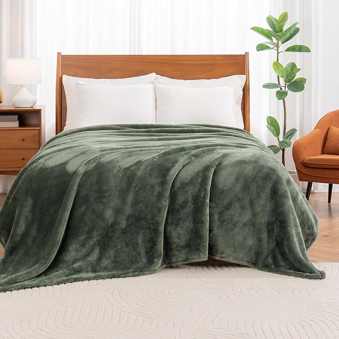 Berkshire Blanket Classic Extra-Fluffy™ Plush Blanket King Size, Soft Fuzzy Fluffy Long Hair Blanket for Couch Sofa Bed, Dark Sage Green, 90x108 Inches