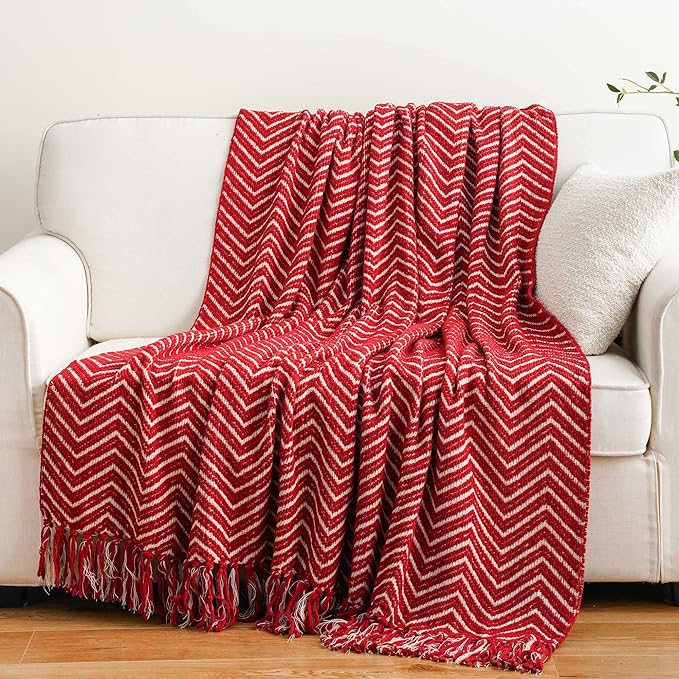 BATTILO HOME Red Throw Blanket for Couch, Decorative Knit Blanket for Bed, Super Soft Warm Christmas Throws for Fall Winter Accent Decor, 50"x60"