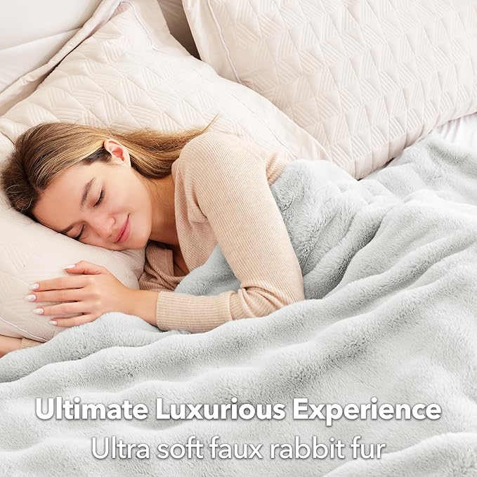 Touchat Luxury Faux Rabbit Fur Throw Blanket for Couch,Super Heavy Warm Cozy Blanket for Sofa Bedroom Living Room,Ultra Soft Fluffy Reversible Plush Blanket for Home Decor Gifts,Grey