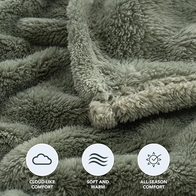Berkshire Blanket Classic Extra-Fluffy™ Plush Blanket King Size, Soft Fuzzy Fluffy Long Hair Blanket for Couch Sofa Bed, Dark Sage Green, 90x108 Inches