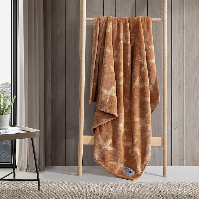 Eddie Bauer - Throw Blanket, Embossed Ultra Soft Plush Bedding, Home Decor for All Seasons, Oeko-Tex Certified (Geese Brown, 50" x 70")