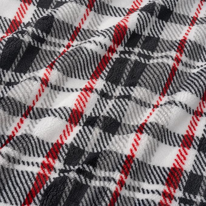 Berkshire Blanket-Classic Heavyweight Soft Printed VelvetLoft® Plush Blanket, Full/Queen Size Soft Fuzzy Warm Blanket for Couch Sofa Bed, Plaid Black Red, 90in x 90in