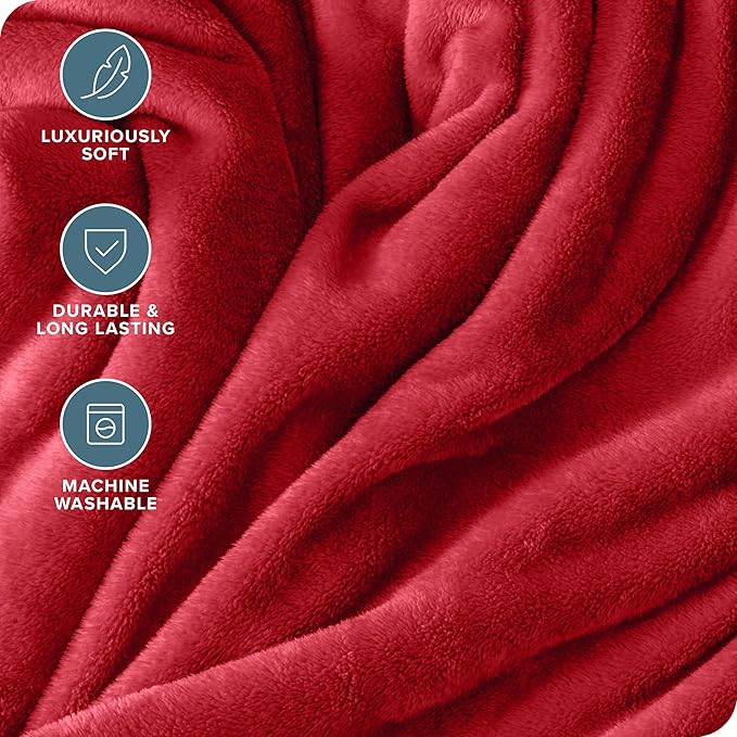 Bare Home Fleece Blanket - King - Red - Lightweight Throw for Bed, Sofa, Couch, Movie Night, Camping, and Travel - Microplush - Ultra Soft Warm Blanket (King, Red)