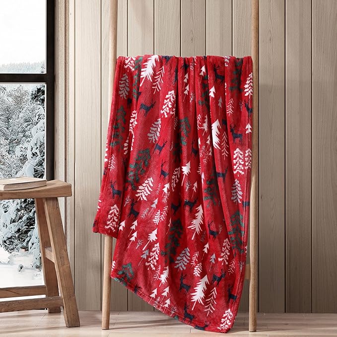 Eddie Bauer - Blanket, Super Soft Reversible Sherpa & Brushed Fleece Bedding, Throw Blankets for Couch, Ideal for Lounging (Deer Woods Red)