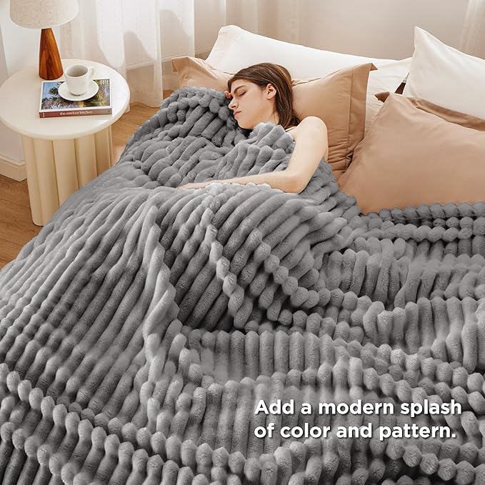 Bedsure Frost Gray California King Size Blanket for Couch - GentleSoft Cozy Soft Blankets for Women, Cute Small Fleece Throws for Girls, Birthday Gifts for Women, 102x96 Inches