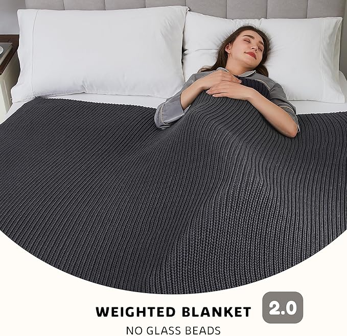 L'AGRATY Knitted Weighted Blanket - 60"x80" 15lbs Cooling Chunky Knit Heavy Blanket for Adults Braided Crochet Throw Thick Cable Yarn Knit Decorative No Beads Evenly Weighted Machine Washable