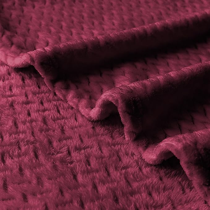 Oversized King Fleece Blanket 120x120 Inches, Seamless Soft Cozy 3D Jacquard Flannel Blanket 10'x10' Extra Large for Bed, Sofa, Couch, Travel & Camping, California King Throw, Burgandy Red Leaf