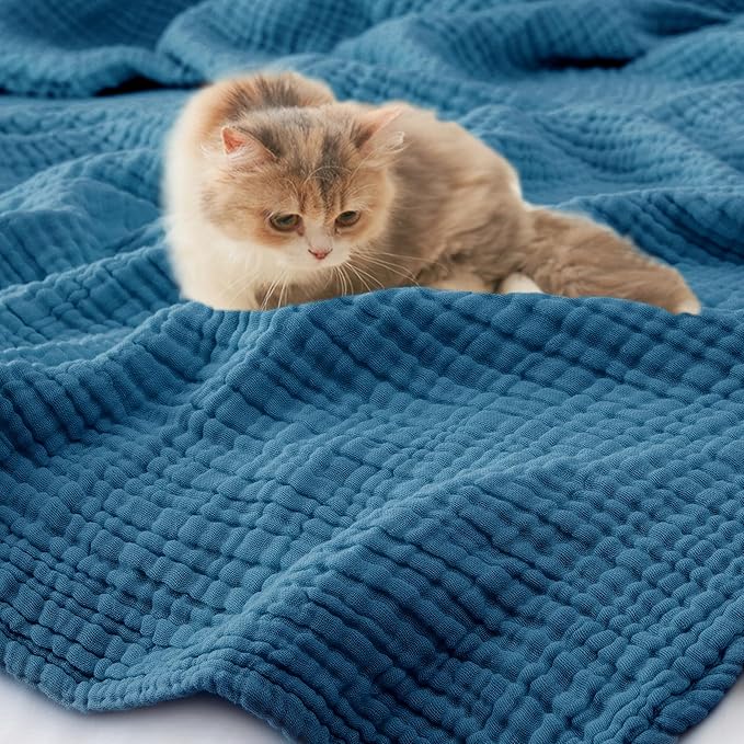 Carriediosa 100% Cotton Muslin Throw Blanket 108" X 90" King Size,4-Layers Summer Gauze Throws for Bed Couch,Soft Lightweight Breathable Linen Blankets Bedspread for Adults All Season,Dusty Blue