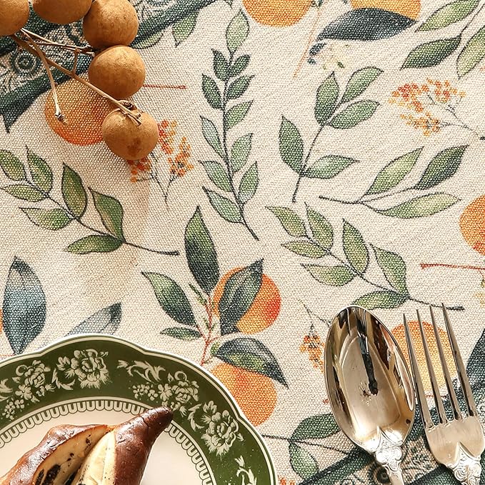 patdrea Designer Vintage Fresh Farmhouse Extra Long Linen Table Runner 118 Inch Long, Green and Orange Pattern Table Mat, Decor for Kitchen Dining Table Coffee Table Cabinet Christmas,16"*118"