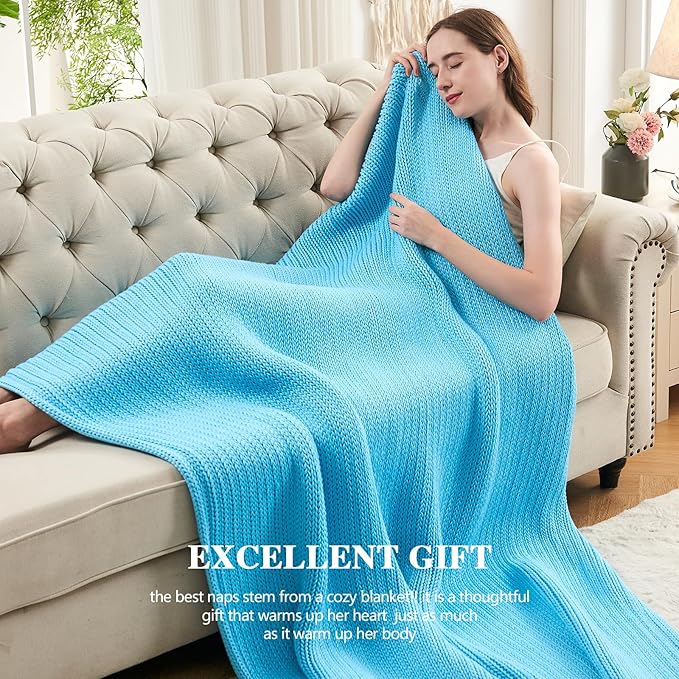 L'AGRATY Knitted Weighted Blanket - 50"x60", 10lbs Cooling Chunky Knit Heavy Blanket for Adults, Braided Crochet Throw, Thick Cable Yarn, No Beads, Evenly Weighted, Machine Washable