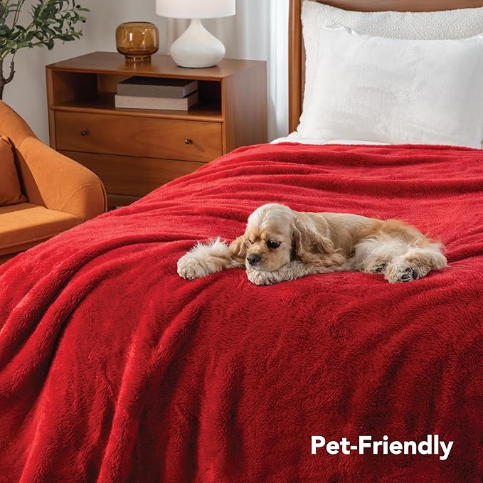 Berkshire Blanket Classic Extra-Fluffy™ Plush Blanket King Size, Soft Fuzzy Fluffy Long Hair Blanket for Couch Sofa Bed, Chili, 90x108 Inches