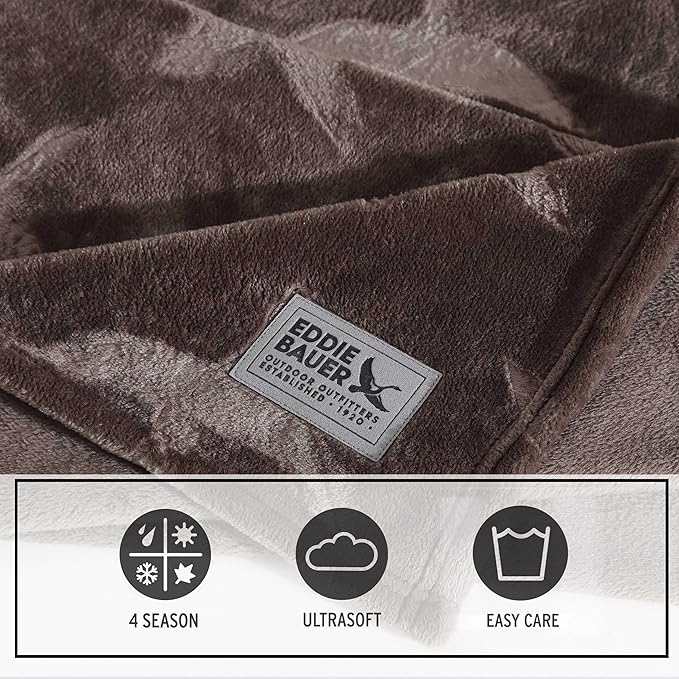 Eddie Bauer - Throw Blanket, Embossed Ultra Soft Plush Bedding, Home Decor for All Seasons, Oeko-Tex Certified (Geese Dark Brown, 50" x 70")