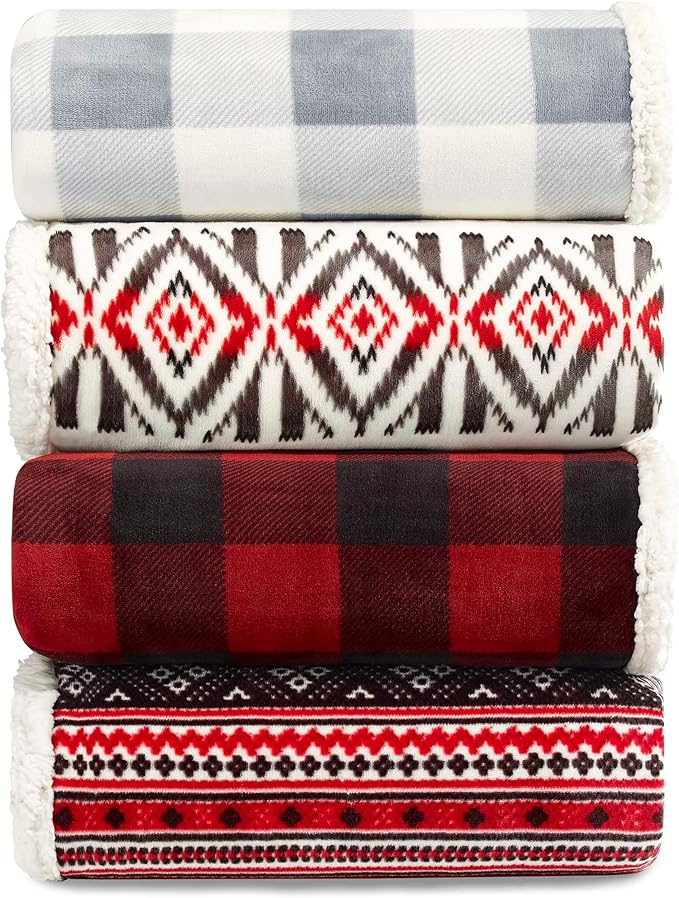 Eddie Bauer Ultra-Plush Collection Throw Blanket-Reversible Sherpa Fleece Cover, Soft & Cozy, Perfect for Bed or Couch, Fair Isle
