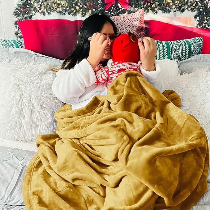 Bedsure Twin XL Fleece Blanket Dorm Bedding - Lightweight Soft Cozy Blankets for Bed, Sofa, Couch, Travel, Camping, Mustard Yellow, 66"x90"