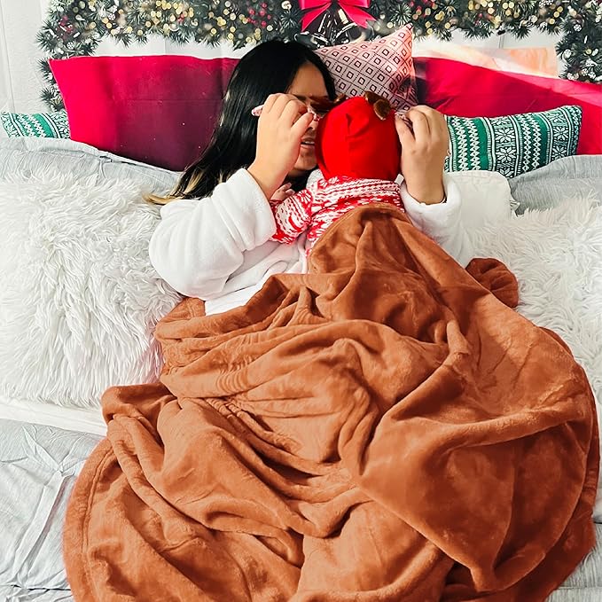 Bedsure Fleece Blanket Twin Size Burnt Orange - 300GSM Lightweight Plush Fuzzy Cozy Soft Warm Blanket for Bed, Sofa, Couch, Travel, Camping, 60x80 inches