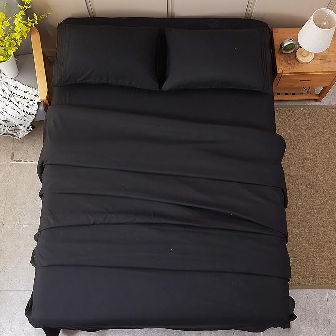 SONORO KATE Bed Sheet Set Super Soft Microfiber 1800 Thread Count Luxury Egyptian Sheets 18-Inch Deep Pocket Wrinkle and Hypoallergenic-4 Piece(Full Black)